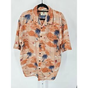 Joe Marlin Mens Sz M Short Sleeve Button Up Hawaiian Shirt Blue Orange Palm